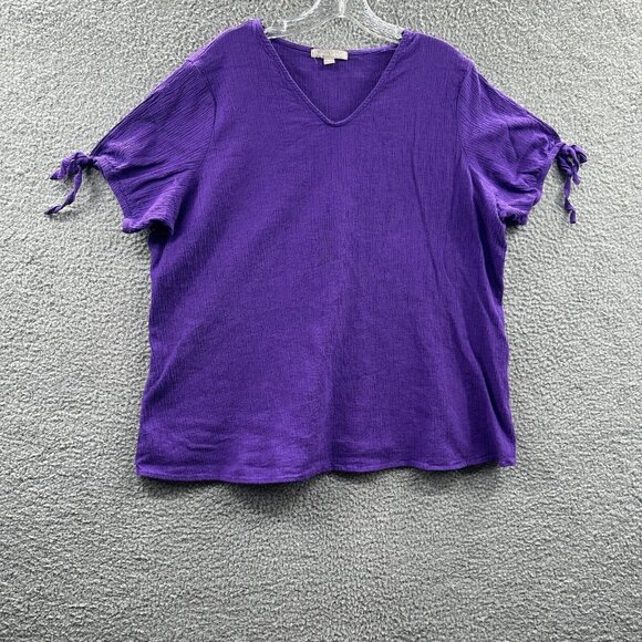 Woman Within Womens Top Large 18/20‎ Purple 100% Cotton Short Sleeve Shirt - Picture 1 of 9